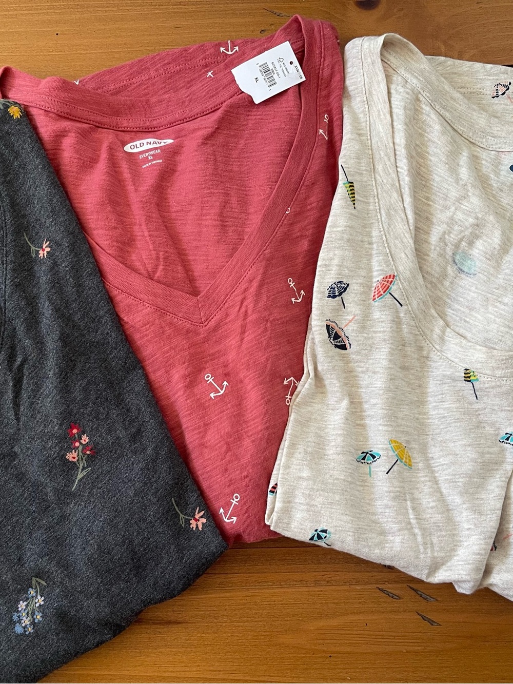 Old Navy Women's Tee Trio - Charcoal, Coral, Oatmeal